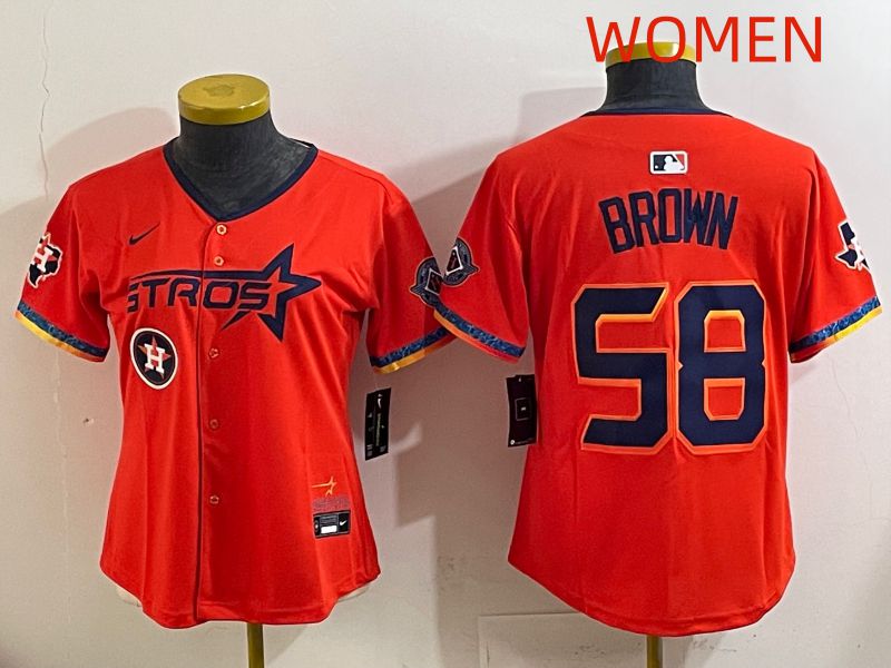 Women Houston Astros #58 Brown Orange Fourth generation Joint Name 2025 Nike MLB Jersey style 7